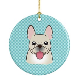Caroline's Treasures BB1176CO1 Checkerboard Blue French Bulldog Ceramic Ornament, 3 in, Multicolor