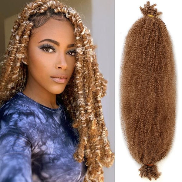 Xtrend 24" 8 Packs Pre-Assembled Beuncy Afro Twist Hair for Butterfly Locs Long Spring Twsit Crochet Hair Honey Blonde Synthetic Marley Twist Hair Extensions for Black Women 27#