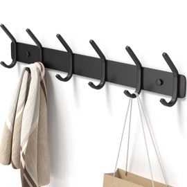 GWAAZXGZ Coat Rack Wall Mount Hooks - White 15 Inch Heavy Duty Wall Coat Rack with 6 Double Hooks for Wall, Hat Rack for Wall, Suitable for Kitchen, Bathroom, 1 Pack