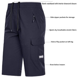 Men's Outdoor Hiking Shorts Quick Dry Stretchy 3/4 Capri Pants Cargo Shorts Male Blue