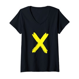 Womens Creative Bold Yellow Letter X - Design Alphabet - Marker V-Neck T-Shirt