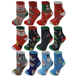 Different Touch 12 Pairs Boys Girls Novelty Design Crew Socks (Assorted #1)