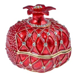 FJ FENGZHIJIE Trinket Box Pomegranate Fruit Gold Plated Crystal Enameled Jewelry Holder Small Home Decor Gifts for Women, Men