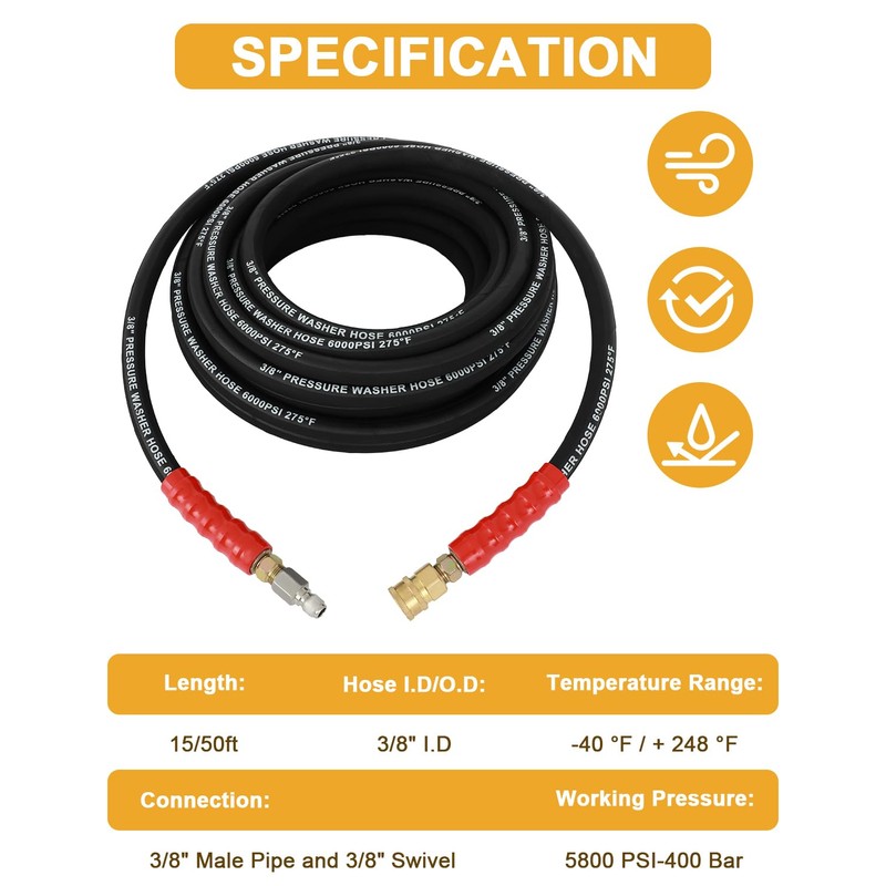 OCPTY Hot Water Pressure Washer Hose 3/8" x 50ft 6000psi
