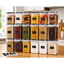 12PCS Food Storage Containers with Lids - Plastic Kitchen Pantry Organizer for Dry Goods, Flour, Sugar