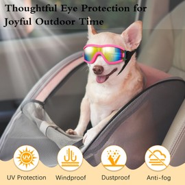 Lewondr Dog Goggles Small to Medium Breed, Dog Sunglasses with Adjustable Straps & Air Vents, UV/Wind/Dust/Fog/Snow Proof Dog Eye Protection Sunglasses for Outdoor Driving Riding, Pink