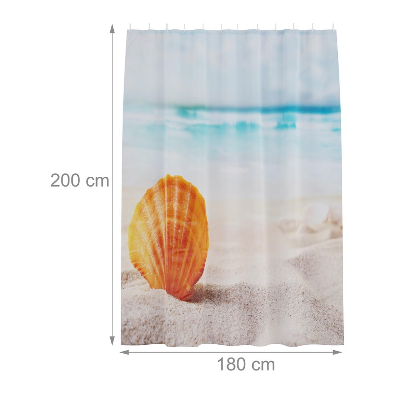 Relaxdays Shower Curtain Shell Bathroom Curtain 180 x 200 cm