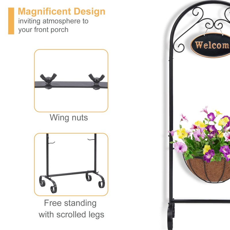LEWIS&WAYNE 40’’ Tall Metal Welcome Planter Basket Stand with Coco