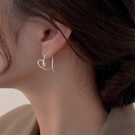 Minimalist Heart Pull Through Hoop Earrings for Women Hearted Dangle Threader Earring Love Elegant Birthday Holiday Valentine Casual Matching Jewelry Gifts