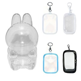 Ropniik Pack of 5 Transparent Storage Set for Dolls, Transparent Hanging Boxes with Key Ring, Acrylic Display Case for Sitting, Organiser for Blind Boxes (without Figures) (C)