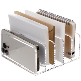 SANRUI Acrylic Desk Organizer, 5 Compartments Mail Organizer,Small File Holders Letter Organizer,Clear Office Organization,Multifunction Sorter Envelope Rack for Office,Home, School