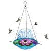 Solar Hanging Bird Bath with Flower Leaf Design, Plastic Bird