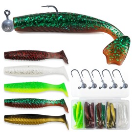 30Pcs Paddle Tail Swimbaits Soft Lures Kit with 5 Lead Jig Heads | Boxed Fishing Set for Bass, Trout, Walleye, Crappie | 2.6in Saltwater/Freshwater Ready | Durable High-Visibility Swimbaits