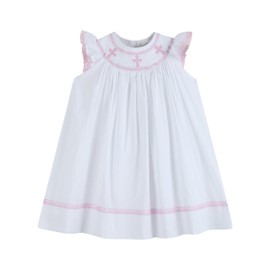 Lil cactus White and Pink Cross Smocked Bishop Dress, 2T