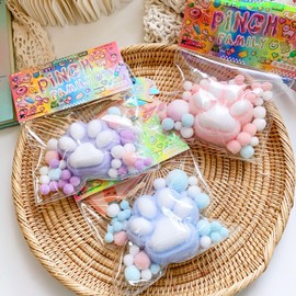 Family Colourful Pom Pom Craft Balls, Pink White and Blue Mixed Sizes, Decorative Soft Plush
