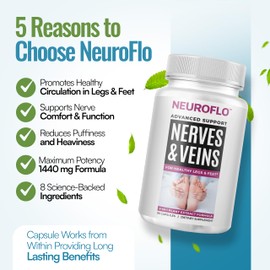 Mizzle Leg Circulation Supplement - Supports Nerves, Veins with 1470mg, 8 in 1 Capsule of Chestnut, Diosmin, Hawthorn for Maximum Relief in Toes, Feet, Ankles, Calves, Legs - Neuroflo