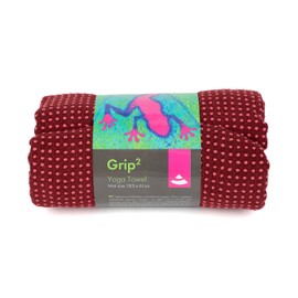 Bodhi GRIP2 Yoga Towel, Yoga Towel with Non-Slip Nubs, Microfibre Yoga Towel, Non-Slip Training Towel, Ideal for Hot Yoga, Yoga Mat Pad, Antibacterial, Dark Red