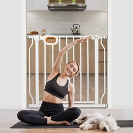 owlie Baby Safety Gate for Stairs 29-33 Inch Wide, Safety House Gate for Baby Pet Gate with Door Pressure Mounting Gates for Kids Toddler Dogs Indoor Stairway Doorway White (30.5'' Tall)