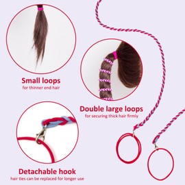 Spiral Hair Tie for Sports Tangle-free Ponytail Holders Elastic Braided Hair Ties for Gym Swimming, 35 inch, Pink/blue
