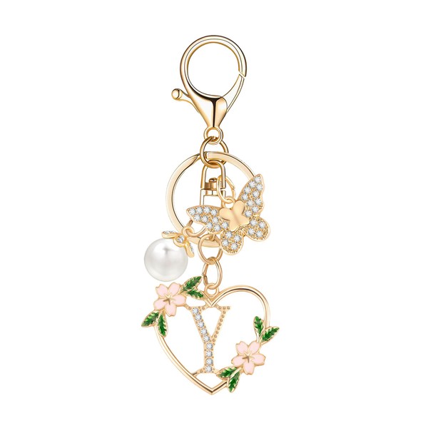 OKAICEN Initial Letter Keychain for Women with Butterfly Pendant Cubic
