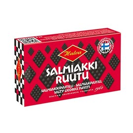 4 Boxes x 34g of Halva Salmiakki Ruutu - Original - Finnish - Salty Licorice - Salmiak - Wine Gums - Pastilles - Lozenges - Drops - Finland