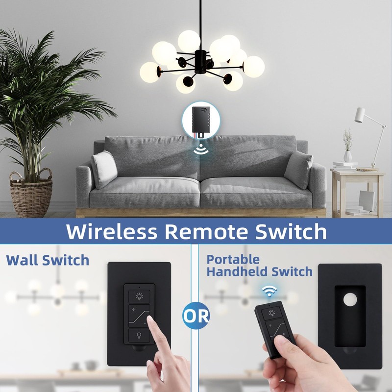 Sunmerit Wireless Dimmer Switch (Black), 2 Pack Remote Light Switch