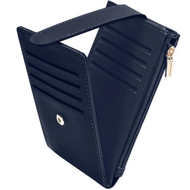 Chelmon Womens Walllet Slim RFID Blocking Bifold Multi Card Case Wallet with Zipper Pocket, Navy Blue, One Size, Minimalist