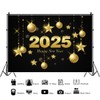 OERJU Happy New Year Backdrop 2025 Black and Gold Snowflake