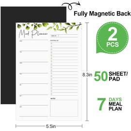 Joyberg 2 PCS Weekly Meal Planner Magnetic for Fridge 8.3x5.5”, Undated Meal Planner and Grocery List Tearable Shopping List, Magnetic Menu Planner for Fridge for Weekly Plan - 50 Pages/Book