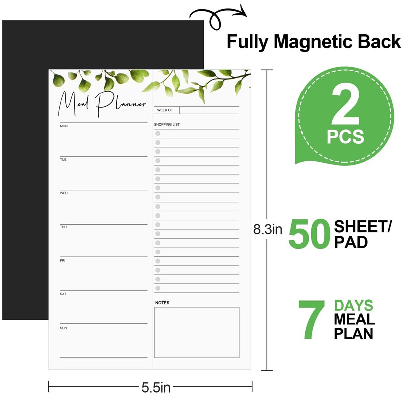 Joyberg 2 PCS Weekly Meal Planner Magnetic for Fridge 8.3x5.5”,