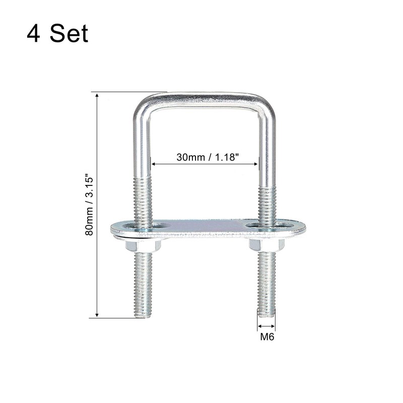 sourcing map Pack of 4 M6 Square U-Bolts Square Shackle