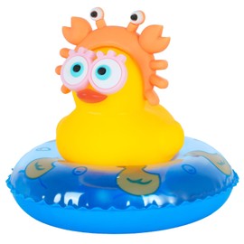 Car Rubber Duck with Crab Hat,Squeaky Yellow Duck Car Dashboard Decorations Party Favors Ducky with Funny Glasses,Blue Swim Ring