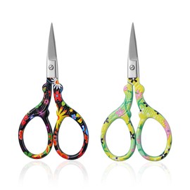 DINNAT 2PCS Embroidery precision scissors, Small Craft Scissors Set,Stainless Steel Scissors for Paper Cutting, DIY, Scrapbooking,Suitable for Nose, Eyebrow Trimming, Mustache.(Black+Green)