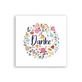 Friendly Fox Thank You Card Flowers, 1 x Thank You Card with Floral Motif, Square Greeting Card Thank You Card with Kraft Paper Envelope