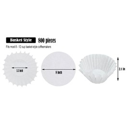 800 Pcs - White Basket Coffee Filters (8-12 Cups, 8" Size) - Coffee Accessories, Basket Size Coffee Filter Replacement