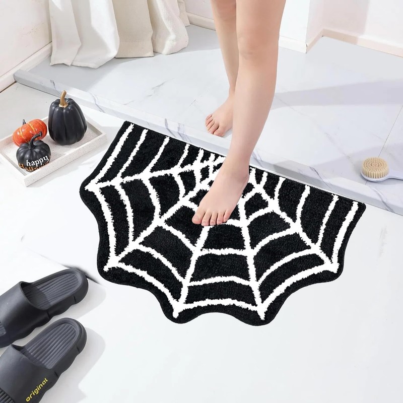 Inshinern Spider Web Bath Mat, 31×20" Halloween Bathroom Rug Non-Slip