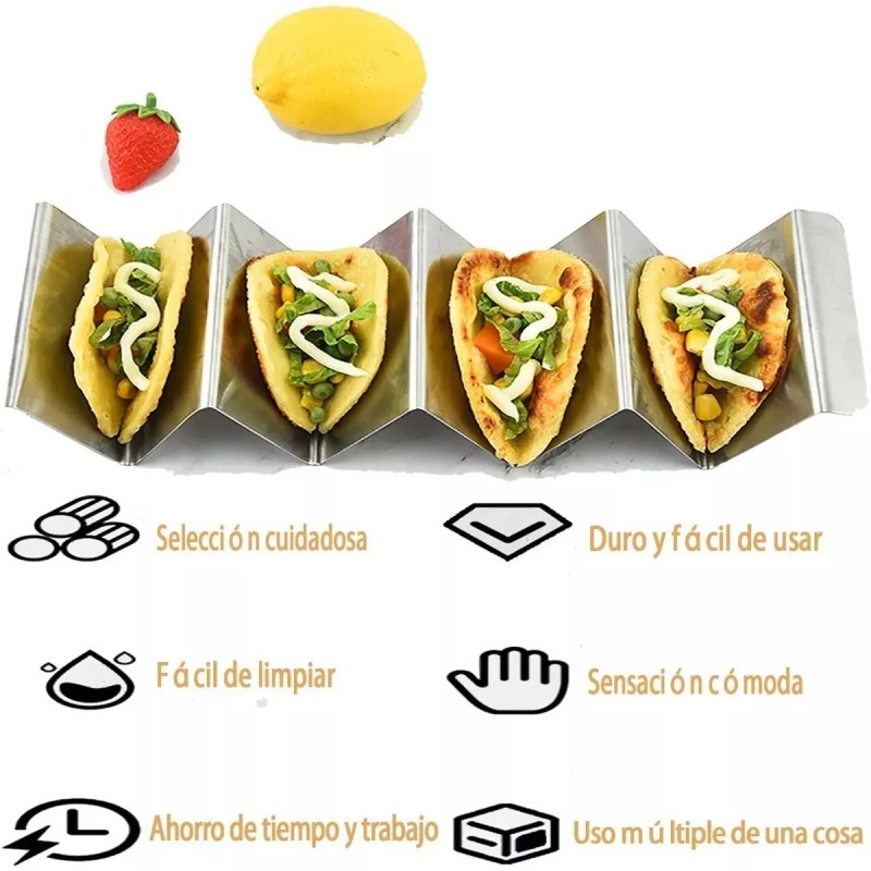 Bandeja Plato Para Tacos Acero Inoxidable Con 4 Soportes