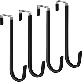 Peasulin 4 Pack Over The Door Hooks, Large Door Hanger Hook, Soft Rubber Surface Prevents Scratches, Door Hook for Bathroom, Living Room, Kitchen Hanging Clothes, Towels, Shoe Bag, Hat(Black)