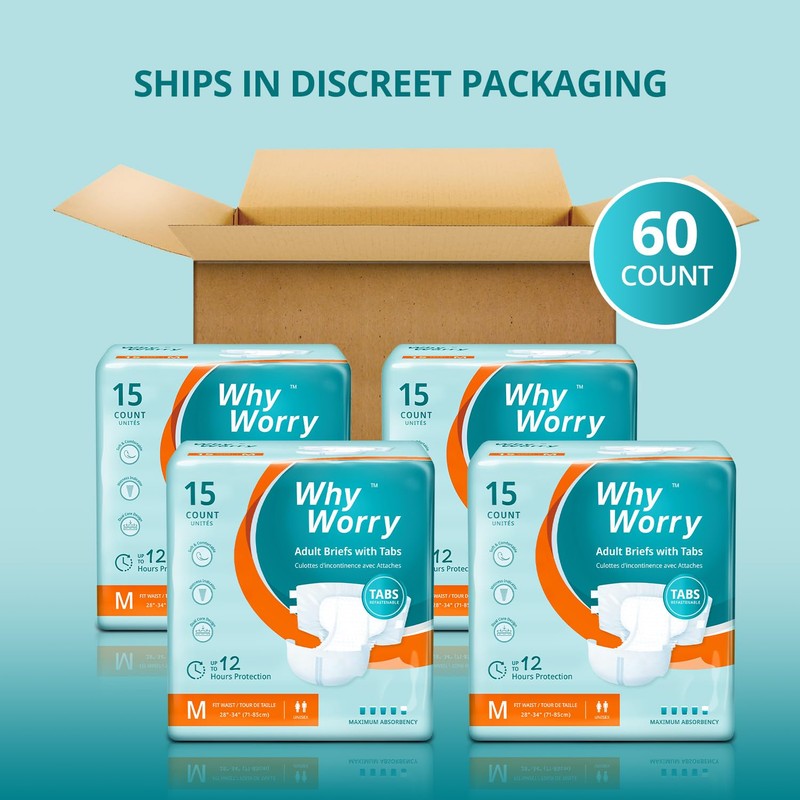 WhyWorry Adult Diapers with Tabs, Disposable Incontinence Briefs for Women