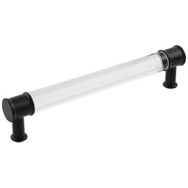 Hickory Hardware 1 Pack Solid Core Kitchen Cabinet Pulls, Luxury Cabinet Handles, Hardware for Doors & Dresser Drawers, 6-5/16 Inch (160mm) Hole Center, Crysacrylic with Matte Black, MIdway Collection