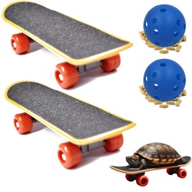 Lengnuantazhi Tortoise Skateboards and Treat Balls Sets of 2, Mini Walking Reptile Skateboard Toys, Turtle Fast Skate Accessory Funny Pet Parrot Playing Training Toy (Blue)