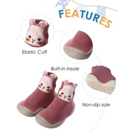 SEAUR Toddler Sock Shoes Rubber Sole Boys Indoor Outdoor Slipper Socks Anti-Slip Infant Shoes Slipper Socks Elastic Baby Slippers Moccasins 18-24M S4