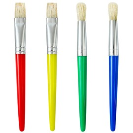 Set of 4 Children's Painting Brushes, Brushes for Beginners Painting Practice, Round Preschool Brushes for Washable Paint, Acrylic Paint, Painting Brush, 2 Flat Head and 2 Round Heads, Random Colour