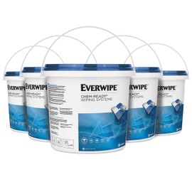 Everwipe Chem-Ready Wet Wipe Buckets White, Resealable Lid, Bucket Compatible withChem-Ready Wipes Roll, 5 buckets, 192812 (CR-BKT-5-PR)