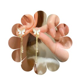 Inilbran Boho Crystal Tassel Earrings Long CZ Dangle Drop Earrings Long CZ Chandelier Earrings Gold Butterfly Stud Earrings Jewelry for Women and Girls