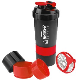 CoWalkers Botella para Proteina Gym de Coctelera con mezclador, almacenamiento de giro y bloqueo de 3 capas, 100% libre de BPA Prueba de fugas Fitness Deportes Nutrición Suplementos 650ml (Rojo)