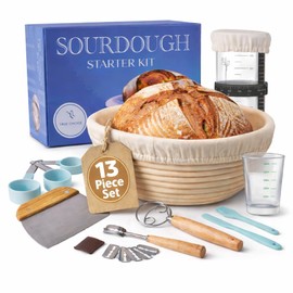 Trigli - 13 Pcs Sourdough Starter Kit with Jar - Sour Dough Starter Kits – Sourdough Bread Baking Supplies Set - Bread Making Tools with Dough Whisk, Scraper, Lame, Spatula, Silicone Brush