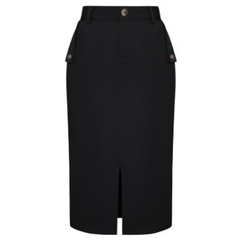 Belle Poque Women's High Waist Bodycon Skirts with Pockets Elegant Stretchy Business Office Pencil Skirts, black