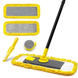 Dolanx Dust Mop with Microfiber & Chenille Pads, Dry Wet Flat Mop for Cleaning Hard Wood Laminate Tile Vinyl Kitchen Bathroom Home (Yellow)