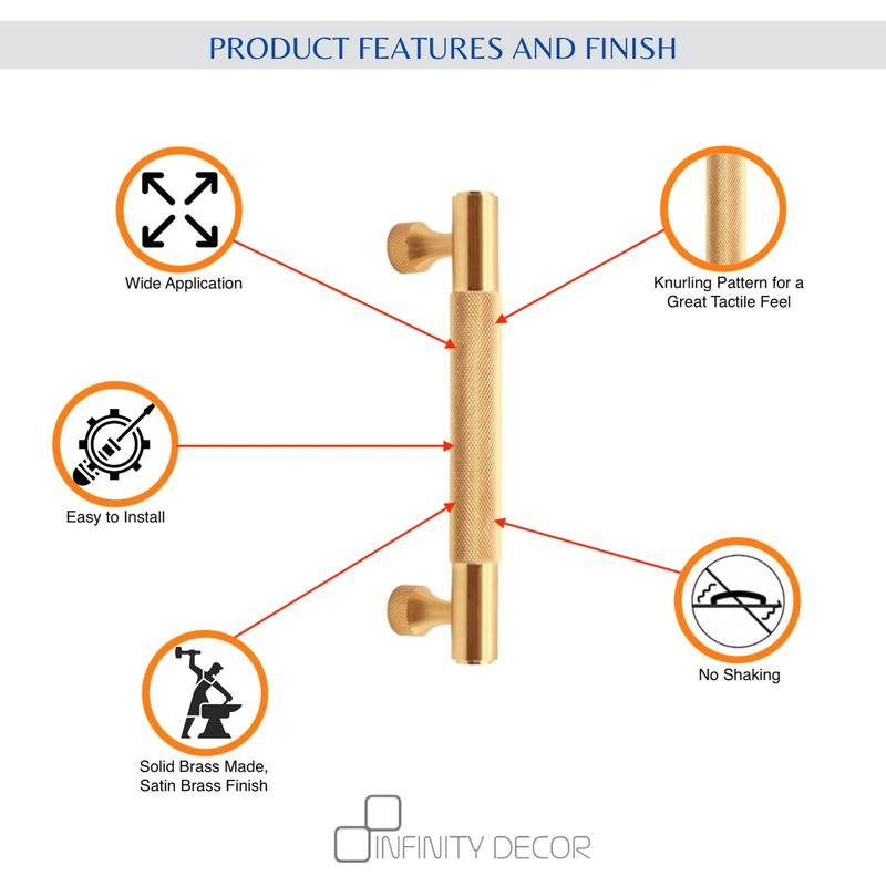 Infinity Decor Modern Solid Brass Knurled T Bar Cabinet Drawer